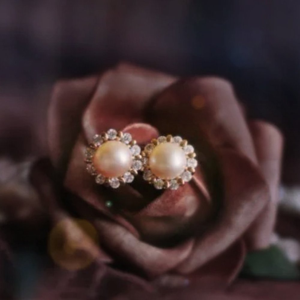 Sterling Silver Real Freshwater Pearl Earrings Studs Flower Earrings for Her